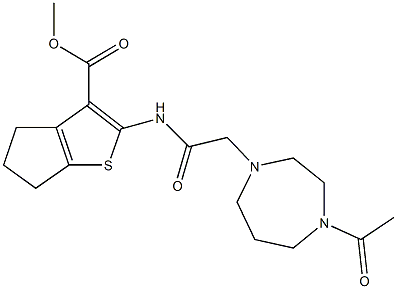 methyl 2-{[(4-acetyl-1,4-diazepan-1-yl)acetyl]amino}-5,6-dihydro-4H-cyclopenta[b]thiophene-3-carboxylate 结构式