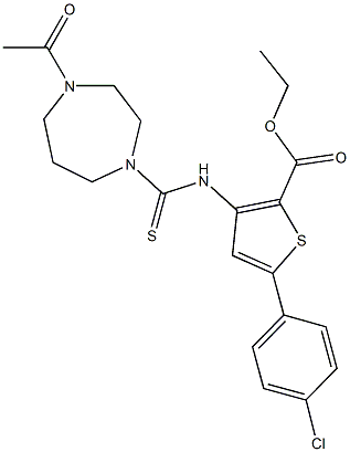 ethyl 3-{[(4-acetyl-1,4-diazepan-1-yl)carbothioyl]amino}-5-(4-chlorophenyl)-2-thiophenecarboxylate 结构式