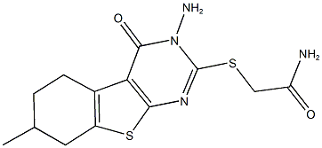 2-[(3-amino-7-methyl-4-oxo-3,4,5,6,7,8-hexahydro[1]benzothieno[2,3-d]pyrimidin-2-yl)sulfanyl]acetamide 结构式