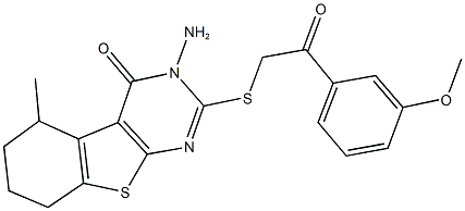 3-amino-2-{[2-(3-methoxyphenyl)-2-oxoethyl]sulfanyl}-5-methyl-5,6,7,8-tetrahydro[1]benzothieno[2,3-d]pyrimidin-4(3H)-one 结构式