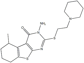 3-amino-5-methyl-2-{[2-(1-piperidinyl)ethyl]sulfanyl}-5,6,7,8-tetrahydro[1]benzothieno[2,3-d]pyrimidin-4(3H)-one 结构式