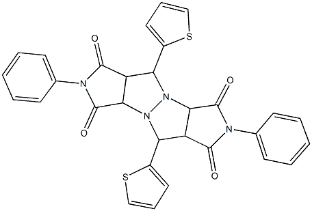 2,7-diphenyl-5,10-di(2-thienyl)tetrahydropyrrolo[3,4-c]pyrrolo[3',4':4,5]pyrazolo[1,2-a]pyrazole-1,3,6,8(2H,3aH,5H,7H)-tetrone 结构式