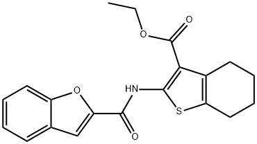 ethyl 2-[(1-benzofuran-2-ylcarbonyl)amino]-4,5,6,7-tetrahydro-1-benzothiophene-3-carboxylate 结构式