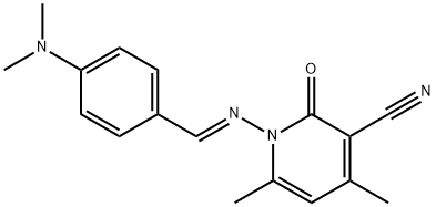 1-{[4-(dimethylamino)benzylidene]amino}-4,6-dimethyl-2-oxo-1,2-dihydro-3-pyridinecarbonitrile 结构式