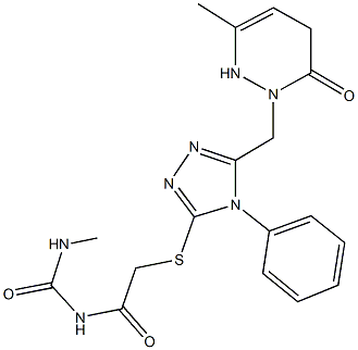N-methyl-N'-[({5-[(3-methyl-6-oxo-5,6-dihydro-1(2H)-pyridazinyl)methyl]-4-phenyl-4H-1,2,4-triazol-3-yl}sulfanyl)acetyl]urea 结构式