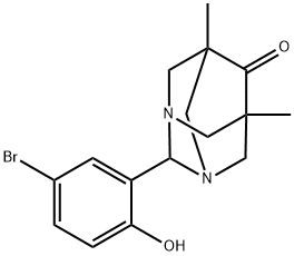 2-(5-bromo-2-hydroxyphenyl)-5,7-dimethyl-1,3-diazatricyclo[3.3.1.1~3,7~]decan-6-one 结构式