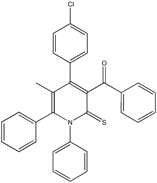 [4-(4-chlorophenyl)-5-methyl-1,6-diphenyl-2-thioxo-1,2-dihydro-3-pyridinyl](phenyl)methanone 结构式