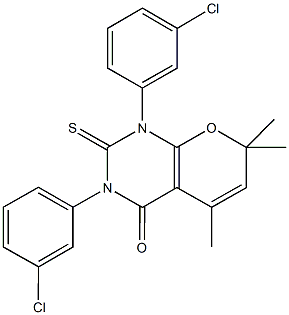 1,3-bis(3-chlorophenyl)-5,7,7-trimethyl-2-thioxo-1,2,3,7-tetrahydro-4H-pyrano[2,3-d]pyrimidin-4-one 结构式