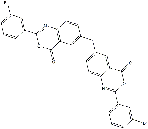 2-(3-bromophenyl)-6-{[2-(3-bromophenyl)-4-oxo-4H-3,1-benzoxazin-6-yl]methyl}-4H-3,1-benzoxazin-4-one 结构式