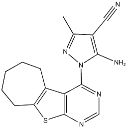 5-amino-3-methyl-1-(6,7,8,9-tetrahydro-5H-cyclohepta[4,5]thieno[2,3-d]pyrimidin-4-yl)-1H-pyrazole-4-carbonitrile 结构式