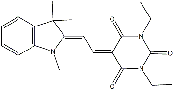 1,3-diethyl-5-[2-(1,3,3-trimethyl-1,3-dihydro-2H-indol-2-ylidene)ethylidene]-2,4,6(1H,3H,5H)-pyrimidinetrione 结构式