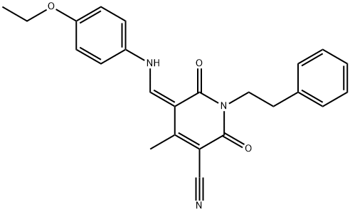 5-[(4-ethoxyanilino)methylene]-4-methyl-2,6-dioxo-1-(2-phenylethyl)-1,2,5,6-tetrahydro-3-pyridinecarbonitrile 结构式