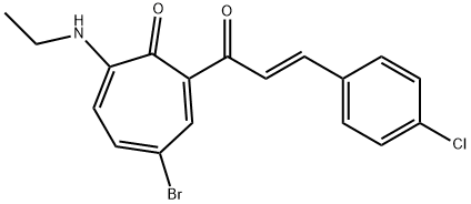 4-bromo-2-[3-(4-chlorophenyl)acryloyl]-7-(ethylamino)-2,4,6-cycloheptatrien-1-one 结构式