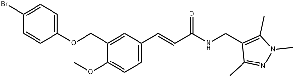 3-{3-[(4-bromophenoxy)methyl]-4-methoxyphenyl}-N-[(1,3,5-trimethyl-1H-pyrazol-4-yl)methyl]acrylamide 结构式