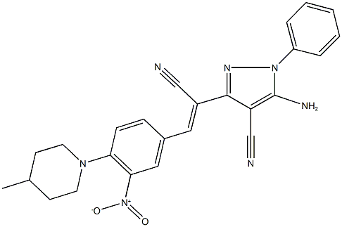 5-amino-3-{1-cyano-2-[3-nitro-4-(4-methyl-1-piperidinyl)phenyl]vinyl}-1-phenyl-1H-pyrazole-4-carbonitrile 结构式