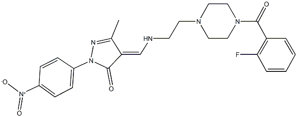 4-[({2-[4-(2-fluorobenzoyl)-1-piperazinyl]ethyl}amino)methylene]-2-{4-nitrophenyl}-5-methyl-2,4-dihydro-3H-pyrazol-3-one 结构式