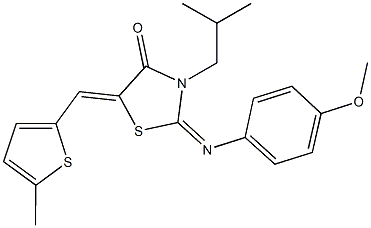 3-isobutyl-2-[(4-methoxyphenyl)imino]-5-[(5-methyl-2-thienyl)methylene]-1,3-thiazolidin-4-one 结构式