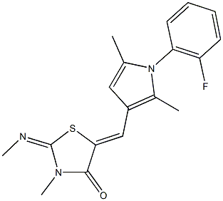 5-{[1-(2-fluorophenyl)-2,5-dimethyl-1H-pyrrol-3-yl]methylene}-3-methyl-2-(methylimino)-1,3-thiazolidin-4-one 结构式