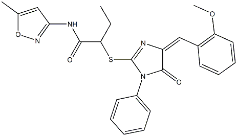 2-{[4-(2-methoxybenzylidene)-5-oxo-1-phenyl-4,5-dihydro-1H-imidazol-2-yl]sulfanyl}-N-(5-methylisoxazol-3-yl)butanamide 结构式