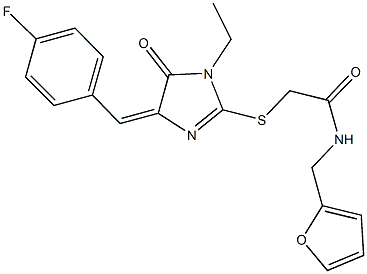 2-{[1-ethyl-4-(4-fluorobenzylidene)-5-oxo-4,5-dihydro-1H-imidazol-2-yl]sulfanyl}-N-(2-furylmethyl)acetamide 结构式