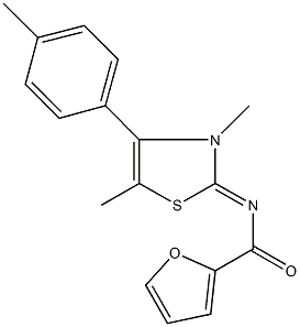 N-(3,5-dimethyl-4-(4-methylphenyl)-1,3-thiazol-2(3H)-ylidene)-2-furamide 结构式