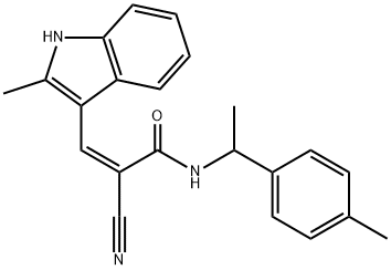 2-cyano-3-(2-methyl-1H-indol-3-yl)-N-[1-(4-methylphenyl)ethyl]acrylamide 结构式