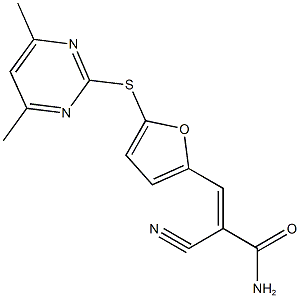 2-cyano-3-{5-[(4,6-dimethyl-2-pyrimidinyl)sulfanyl]-2-furyl}acrylamide 结构式