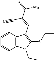 2-cyano-3-(2-ethoxy-1-ethyl-1H-indol-3-yl)acrylamide 结构式