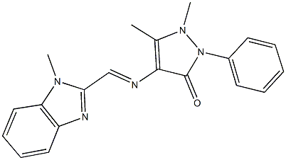 1,5-dimethyl-4-{[(1-methyl-1H-benzimidazol-2-yl)methylene]amino}-2-phenyl-1,2-dihydro-3H-pyrazol-3-one 结构式