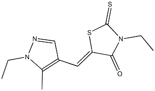 3-ethyl-5-[(1-ethyl-5-methyl-1H-pyrazol-4-yl)methylene]-2-thioxo-1,3-thiazolidin-4-one 结构式