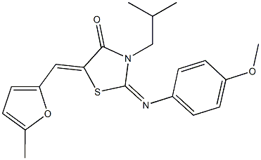 3-isobutyl-2-[(4-methoxyphenyl)imino]-5-[(5-methyl-2-furyl)methylene]-1,3-thiazolidin-4-one 结构式