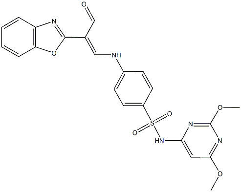 4-{[2-(1,3-benzoxazol-2-yl)-3-oxo-1-propenyl]amino}-N-(2,6-dimethoxy-4-pyrimidinyl)benzenesulfonamide 结构式