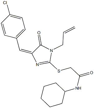 2-{[1-allyl-4-(4-chlorobenzylidene)-5-oxo-4,5-dihydro-1H-imidazol-2-yl]sulfanyl}-N-cyclohexylacetamide 结构式