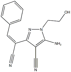 5-amino-3-(1-cyano-2-phenylvinyl)-1-(2-hydroxyethyl)-1H-pyrazole-4-carbonitrile 结构式