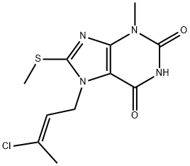 7-(3-chloro-2-butenyl)-3-methyl-8-(methylsulfanyl)-3,7-dihydro-1H-purine-2,6-dione 结构式