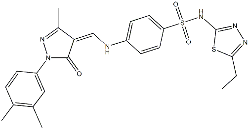 4-({[1-(3,4-dimethylphenyl)-3-methyl-5-oxo-1,5-dihydro-4H-pyrazol-4-ylidene]methyl}amino)-N-(5-ethyl-1,3,4-thiadiazol-2-yl)benzenesulfonamide 结构式