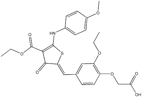 {2-ethoxy-4-[(4-(ethoxycarbonyl)-5-(4-methoxyanilino)-3-oxo-2(3H)-thienylidene)methyl]phenoxy}acetic acid 结构式