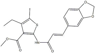 methyl 2-{[3-(1,3-benzodioxol-5-yl)acryloyl]amino}-4-ethyl-5-methyl-3-thiophenecarboxylate 结构式