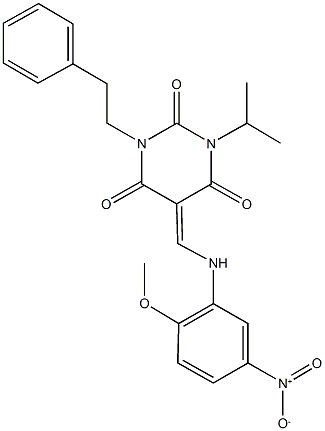 5-({5-nitro-2-methoxyanilino}methylene)-1-isopropyl-3-(2-phenylethyl)-2,4,6(1H,3H,5H)-pyrimidinetrione 结构式