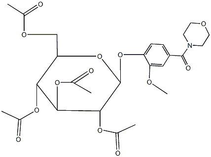 3,5-bis(acetyloxy)-2-[(acetyloxy)methyl]-6-[2-methoxy-4-(4-morpholinylcarbonyl)phenoxy]tetrahydro-2H-pyran-4-yl acetate 结构式