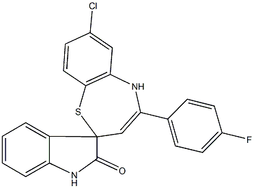 7-chloro-4-(4-fluorophenyl)-1',2,3',5-tetrahydrospiro([1,5]benzothiazepine-2,3'-[2'H]-indole)-2'-one 结构式