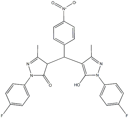 2-(4-fluorophenyl)-4-([1-(4-fluorophenyl)-5-hydroxy-3-methyl-1H-pyrazol-4-yl]{4-nitrophenyl}methyl)-5-methyl-2,4-dihydro-3H-pyrazol-3-one 结构式