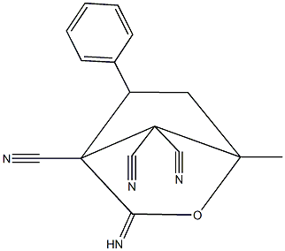 3-imino-1-methyl-5-phenyl-2-oxabicyclo[2.2.1]heptane-4,7,7-tricarbonitrile 结构式