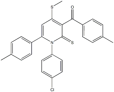 [1-(4-chlorophenyl)-6-(4-methylphenyl)-4-(methylsulfanyl)-2-thioxo-1,2-dihydro-3-pyridinyl](4-methylphenyl)methanone 结构式