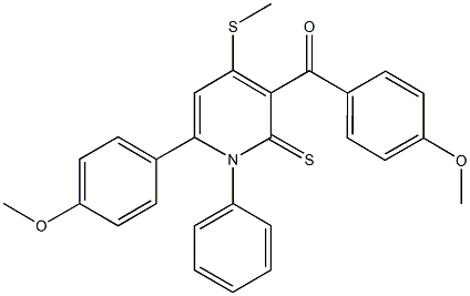 (4-methoxyphenyl)[6-(4-methoxyphenyl)-4-(methylsulfanyl)-1-phenyl-2-thioxo-1,2-dihydro-3-pyridinyl]methanone 结构式