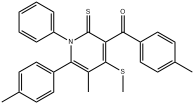 [5-methyl-6-(4-methylphenyl)-4-(methylsulfanyl)-1-phenyl-2-thioxo-1,2-dihydro-3-pyridinyl](4-methylphenyl)methanone 结构式