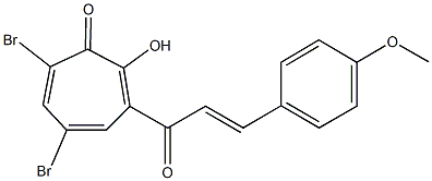 5,7-dibromo-2-hydroxy-3-[3-(4-methoxyphenyl)acryloyl]-2,4,6-cycloheptatrien-1-one 结构式