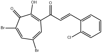 5,7-dibromo-3-[3-(2-chlorophenyl)acryloyl]-2-hydroxy-2,4,6-cycloheptatrien-1-one 结构式