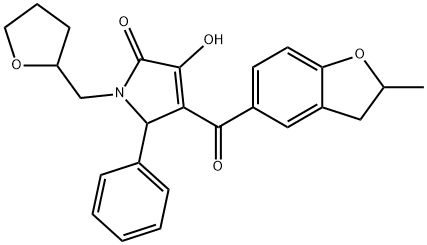 3-hydroxy-4-[(2-methyl-2,3-dihydro-1-benzofuran-5-yl)carbonyl]-5-phenyl-1-(tetrahydro-2-furanylmethyl)-1,5-dihydro-2H-pyrrol-2-one 结构式