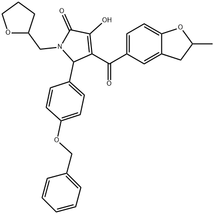 5-[4-(benzyloxy)phenyl]-3-hydroxy-4-[(2-methyl-2,3-dihydro-1-benzofuran-5-yl)carbonyl]-1-(tetrahydro-2-furanylmethyl)-1,5-dihydro-2H-pyrrol-2-one 结构式